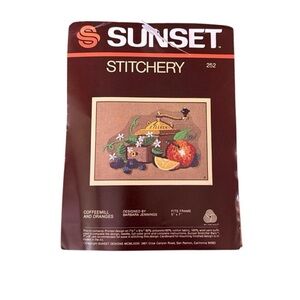 Vintage Sunset Stitchery Kit • Coffeemill & Oranges • 1981 Crewel Embroidery NOS